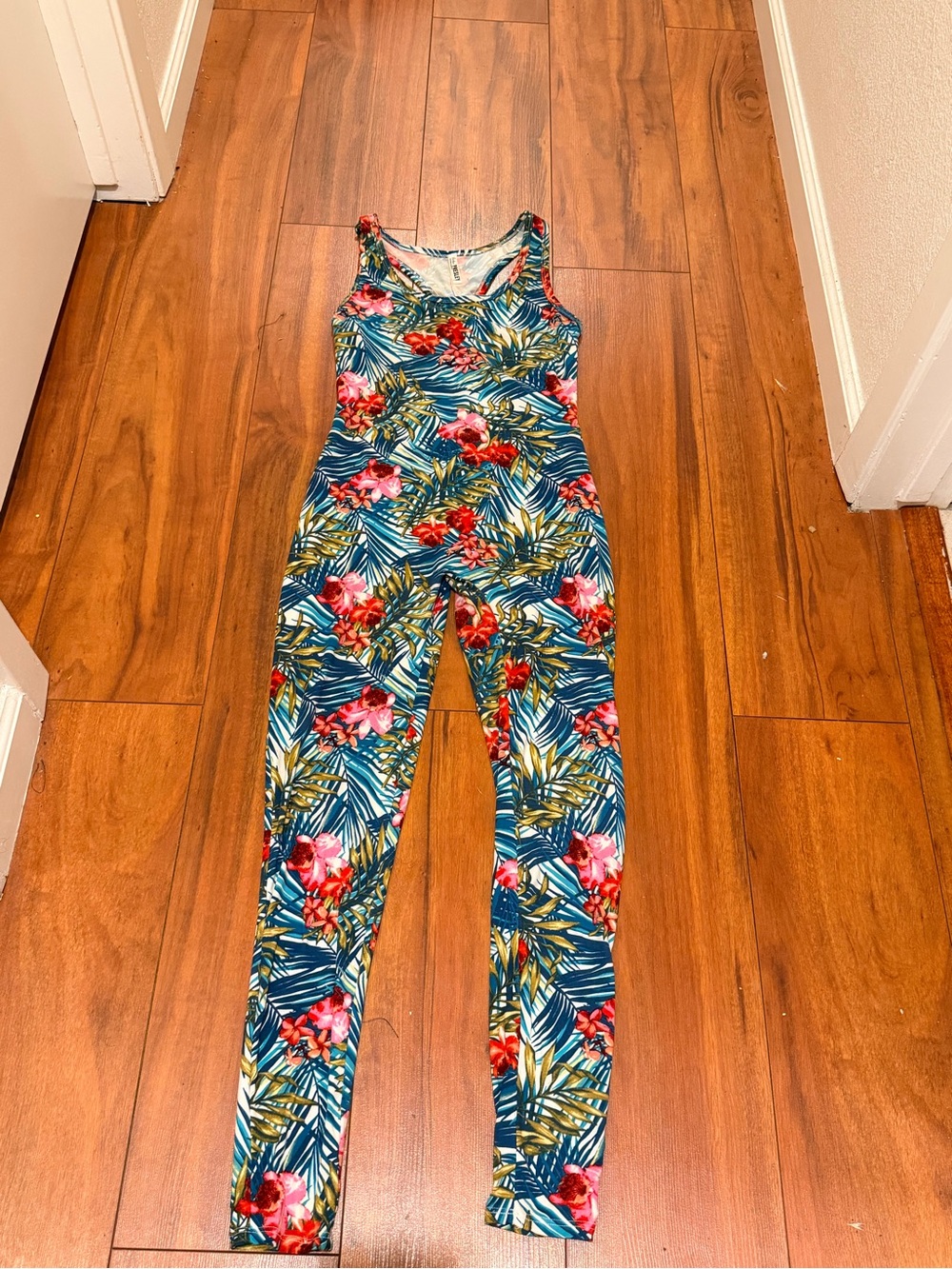Tropical Floral One-Piece Jumpsuit - Teal & Red